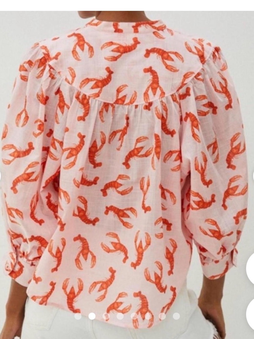 Anthropologie Maeve Lobster Print Blouse 1X Coastal Button Down collarless - Picture 3 of 8